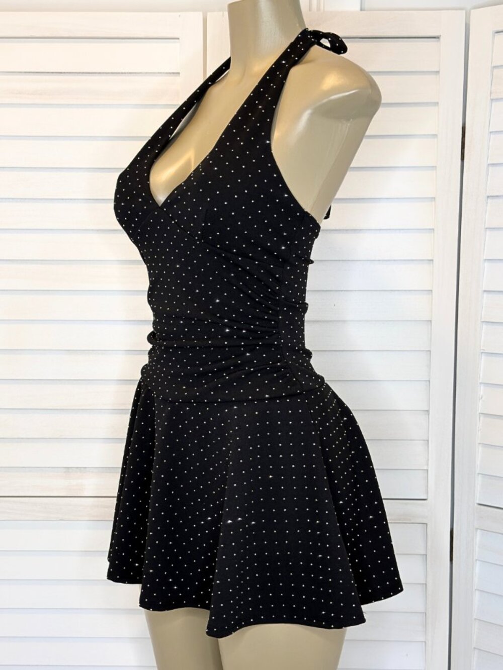 Silver Studded Halter Mini Dress [Romper] Black / Chocolate USA